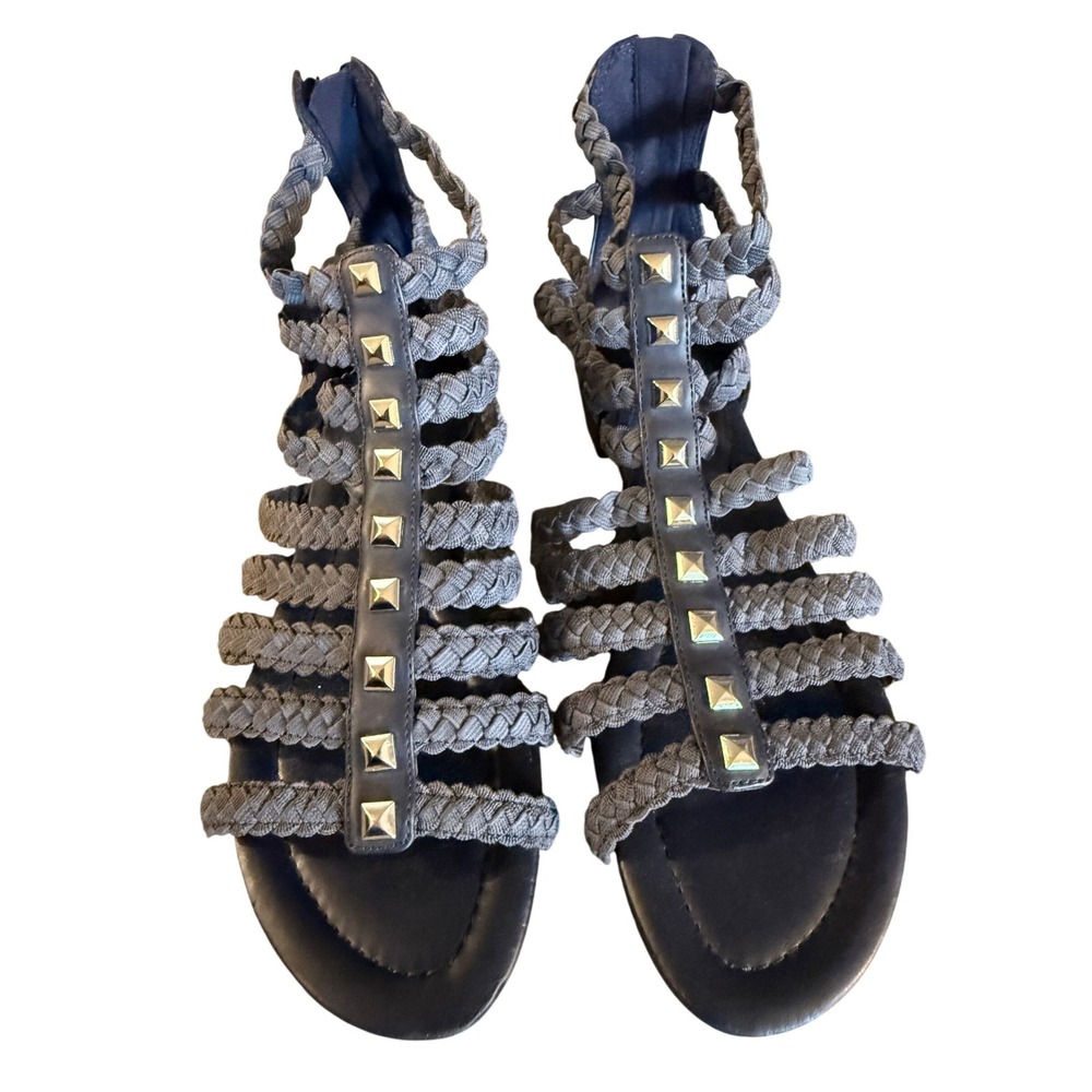 Marc Fisher Navy Blue Braided Studded Gladiator Sandals Flat Back Zip Womens 8M
